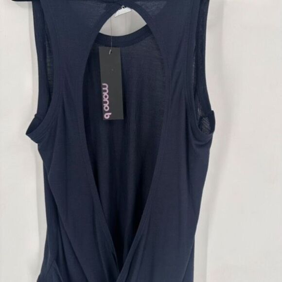 NWT Mono B Overlay Back Workout Tank Top Jersey Knit Open Back Large Navy Blue - Picture 6 of 9